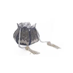 SWISNI Gray And Silver Lotus Potli For Bride (S) image 5