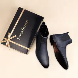 LOUIS STITCH Men Federal Blue Mid-Top Slip-On Chelsea Boots image 2