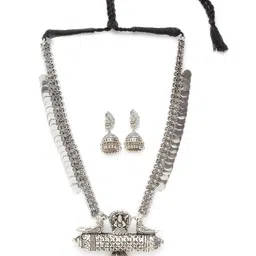 Moedbuille Women Silver-Plated Handcrafted Temple Jewellery Set image 3