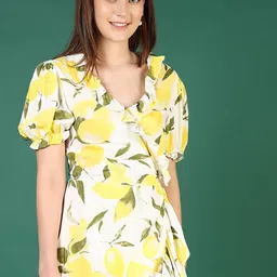LIMEROAD Floral Print Puff Sleeve A-Line Knee Length Dress-picture-20