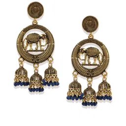ANIKAS CREATIOn Gold Plated & Blue Circular Drop Earrings image 2