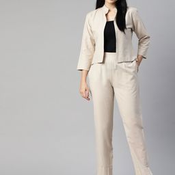 Cottinfab Women Solid Cotton Blazers and Trousers Co-Ord Set-picture-14