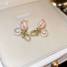 Estailo fashion Set Of 5 Artificial Stones Studded & Pearls Beaded Floral Studs image 5