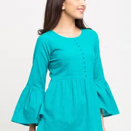YASH GALLERY Women Teal Solid A-Line Top-picture-19