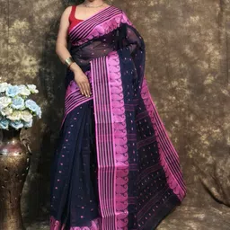 RIDDHIMAN FASHION Ethnic Motifs Woven Design Pure Cotton Taant Saree-image-71