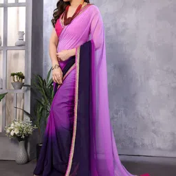 HERE&NOW Purple Printed Poly Georgette Sarees image 3
