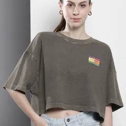 Tommy Hilfiger Brand Logo Printed Drop-Shoulder Pure Cotton Boxy Fit Crop T-shirt image 3