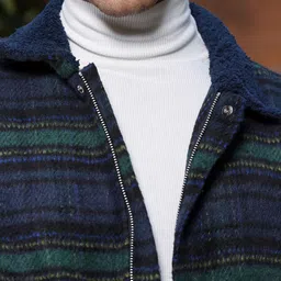 Campus Sutra Men Spread Collar Striped Lightweight Sherpa Jacket image 5