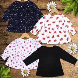 KIDEEZGUILD Girls Pack of 4 Conversational Printed Round Neck Fit & Flare Dress image 4