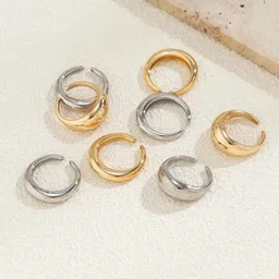Jewels Galaxy Set Of 8 Gold-Plated & Silver-Plated Midi Adjustable Finger Rings-picture-15
