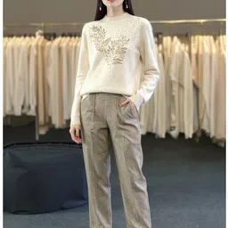 HERE&NOW Creamy White Long Sleeves Round Neck Sweatshirts-picture-35