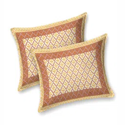 Aapno Rajasthan Yellow & Red Geometric 144 TC King Bedsheet with 2 Pillow Covers image 4