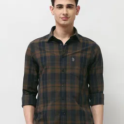 U.S. Polo Assn. Men Tailored Fit Tartan Checked Spread Collar Pure Cotton Casual Shirt-picture-20