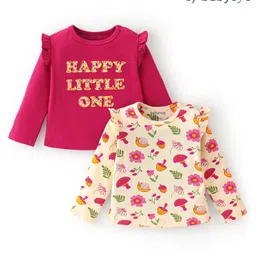 Babyoye 100% Cotton Knit Full Sleeves Tees With Text & Floral Print Pack of 2- Red & Yellow-picture-16