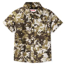 Babyhug 100% Cotton Woven Half Sleeve Regular Collar One Pocket Shirt With Camouflage Print- Multicolor-picture-10