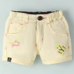 Olio Kids Cotton Above Knee Length Shorts with Text & Butterfly Embroidered - Yellow-picture-23