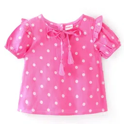 Babyhug Rayon Woven Half Sleeves Polka Dots & Frill Detailing Top - Pink-picture-26
