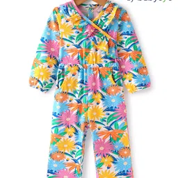 Babyoye 100% Cotton Full Sleeves Jumpsuit with Frill Detailing Floral Print - Multicolour-image-58