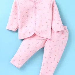 Simply Knit Full Sleeves Winter Wear Front OpenNight Suit with Bunny Print - Pink-picture-17