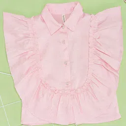 pantaloons junior Pantaloons JuniorHalf Sleeves Frill Detailed Solid Top - Pink image 1