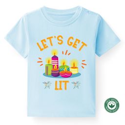 BLUSHES Diwali Theme 100% Cotton Half Sleeves Lets Get Lit Text Printed Tee - Powder Blue-picture-42