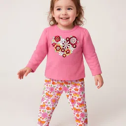 Babyoye Eco Conscious 100% Cotton Knit Full Sleeves Night Suit with Floral Print - Pink-picture-25