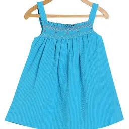 MINI KLUB Cotton Knit Sleeveless Chevron Embroidered Smock Detailed Top - Blue-image-40