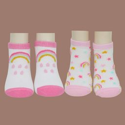 Yellow Bee Cotton Pack Of 2 Rainbow & Stars Designed Socks Set - Pink & White-picture-3