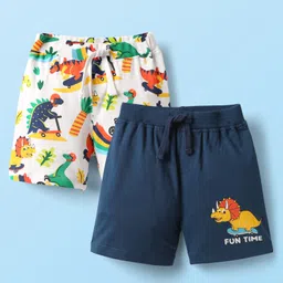 Babyhug Cotton Knit Mid Thigh Shorts With Dino Print Pack of 2 - Navy Blue & White-picture-12