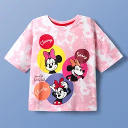 Pine Kids Disney Terry Knit Half Sleeves Oversize And Drop Shoulder T-Shirt With Minnie Mouse Graphics And Tie & Dye Detailing - Pink-image-65