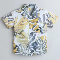 Aww Hunnie Half Sleeves Leaves Printed Shirt - Grey-image-37