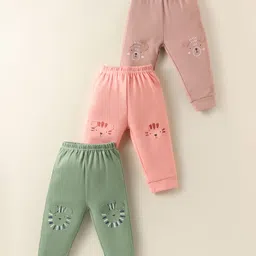 Zero Sinker Knit Full Length Leggings with Animal Print Pack of 3 - Peach Green & Brown-picture-20