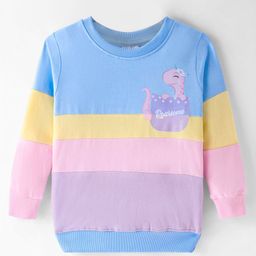 BUMZEE Looper Knit Full Sleeves Dino Printed Sweatshirt With Cut & Sew Design - Multicolor-picture-0