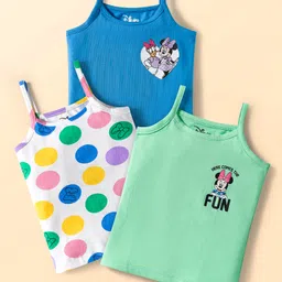 Babyhug Disney Knit Sleeveless Slips with With Minnie Mouse Graphics Pack of 3 - Light Green & Blue-picture-15