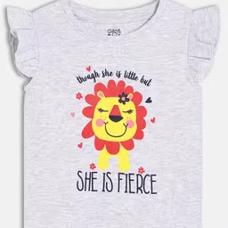 MINI KLUB Cotton Knit Frill Sleeves She Is Fierce Text Printed Top - Grey-picture-34