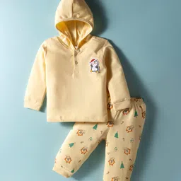 Tango Interlock Knit Full Sleeves Hooded T-Shirt and Joggers with Penguin Print - Yellow-picture-14