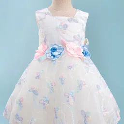 Bluebell Net Woven Frill Sleeves Party Frock With Floral Applique & Sequin Detailing - White-picture-16