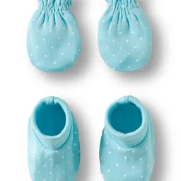 Babyhug 100% Cotton Knit Mittens & Booties Set with Polka Dot Print - Light Blue-picture-12