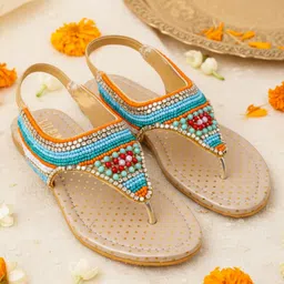 LIL PITAARA Beads & Stones Embellished Zari Sandals - Gold-picture-11