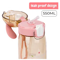 Fiddlerz Kids Water Bottle With Straw Spill Proof Straw Valve Brown - 550 ml image 2