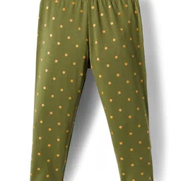Babyhug Cotton Lycra Knit Full Length Leggings With Stretch & Polka Dots Print - Green image 2
