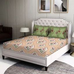 BOMBAY DYEING Peach & White 104 TC Pure Cotton Double Bedsheet With 2 Pillow Covers-image-79