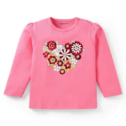 Babyoye Eco Conscious 100% Cotton Knit Full Sleeves Night Suit with Floral Print - Pink image 3