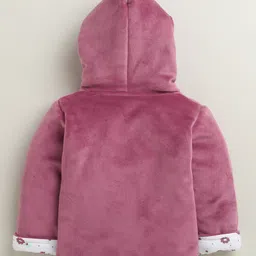 BUMZEE Cotton Blend Knit Full Sleeves Floral Embroidered Hooded Top & Pants Set - Mauve & White image 4