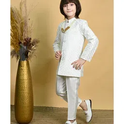 Ahhaaaa Viscose Woven Full Sleeves Abstract Embroidered Jodhpuri Suit & Pant Set - White image 4