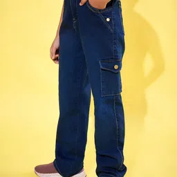 Purple Feather Girls Straight Fit High-Rise Stretchable Cargo Styles Jeans image 2