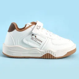 Babyoye Casual Shoes with Velcro Closure Lace Detailing & Brand Name & Logo Print - White & Brown image 4