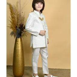 Ahhaaaa Viscose Woven Full Sleeves Abstract Embroidered Jodhpuri Suit & Pant Set - White image 5