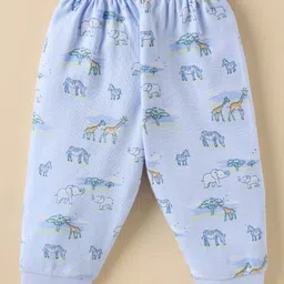 Zero Interlock Knit Full Sleeves Co-ords Night Suit with Jungle Theme Print - Blue image 5