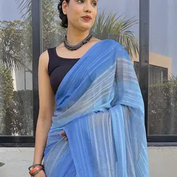 KAYOMMI Striped Pure Chiffon Ready to Wear Saree image 5